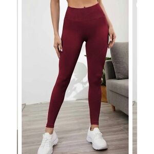 Seamless Butt Lift Leggings High Waisted Burgundy Plum Scrunch Gym S